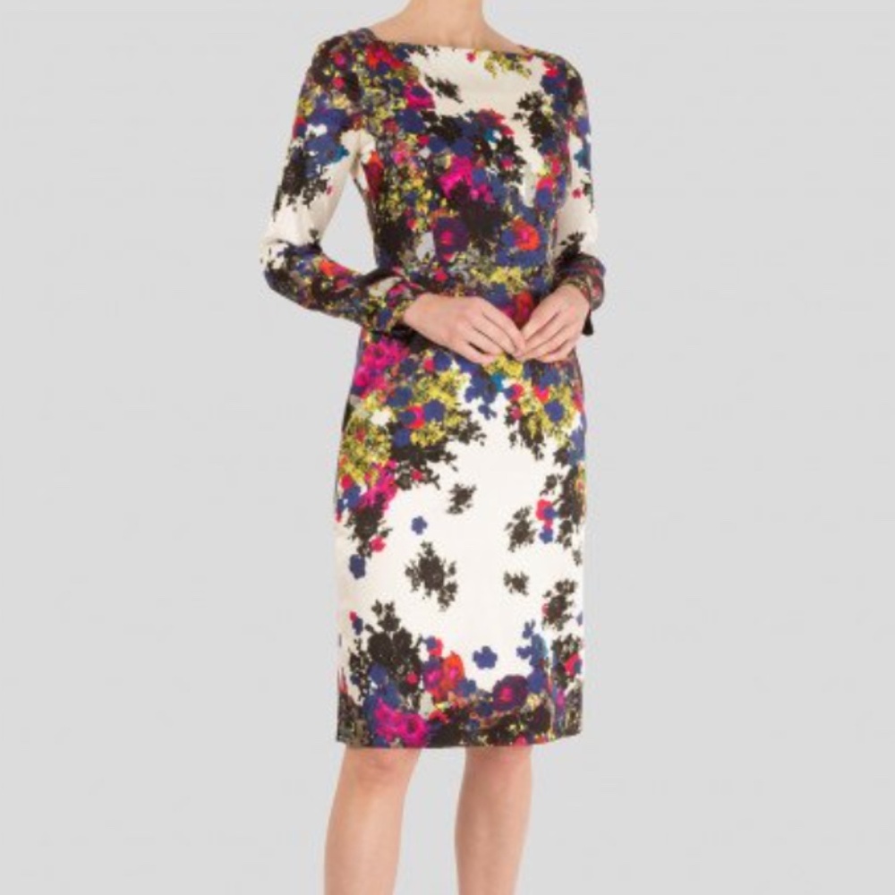 EUC Erdem Floral Silk Sheath Long Sleeve Dress Size 14 US - Picture 1 of 10
